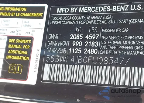 2015 Mercedes-Benz C 300 from USA, damaged, VIN 55SWF4JB0FU085477